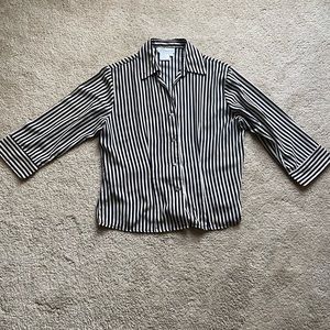 Dress Barn 3/4 Sleeve Black and Tan Striped Button Up Blouse Size Medium